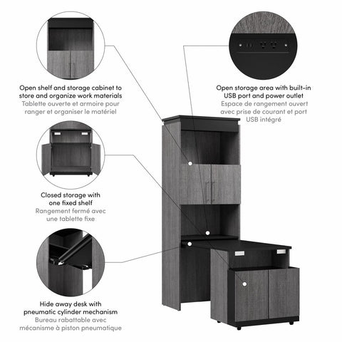 Grande armoire 30L avec portes et bureau rétractable