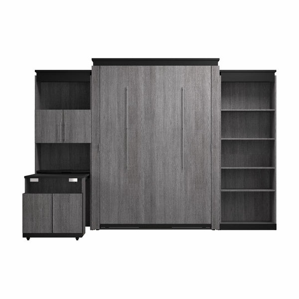 Grand lit escamotable avec tablettes et armoire avec bureau rétractable (126L)