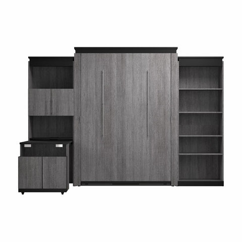 Grand lit escamotable avec tablettes et armoire avec bureau rétractable (126L)