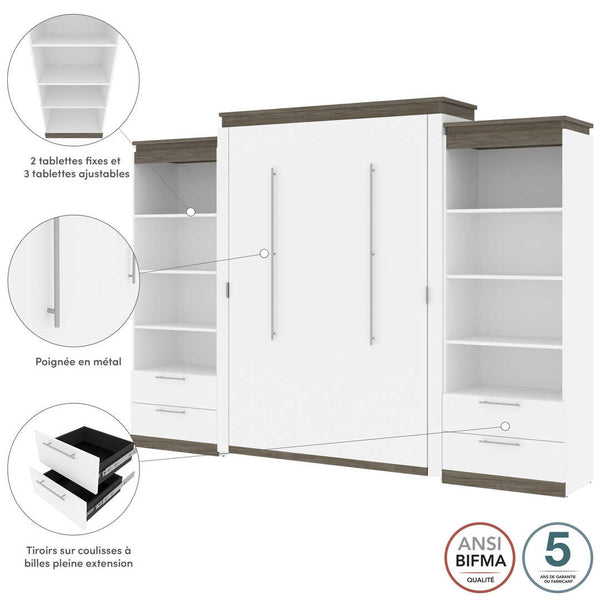 Grand lit escamotable (queen) et 2 étagères avec tiroirs (125L)
