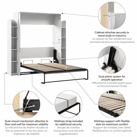 Lit escamotable double avec étagères (81L)