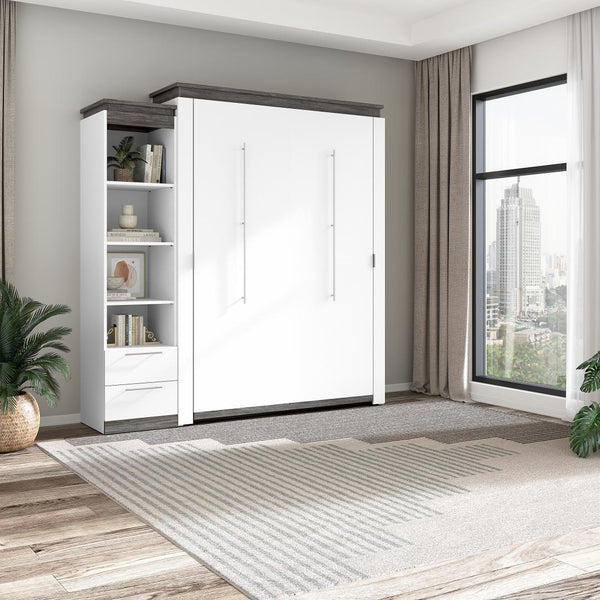 Queen Murphy Bed with Shelves and Drawers (87W)