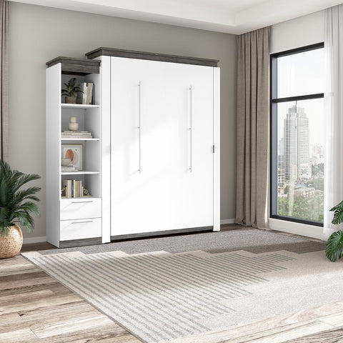 Queen Murphy Bed with Shelves and Drawers (87W)