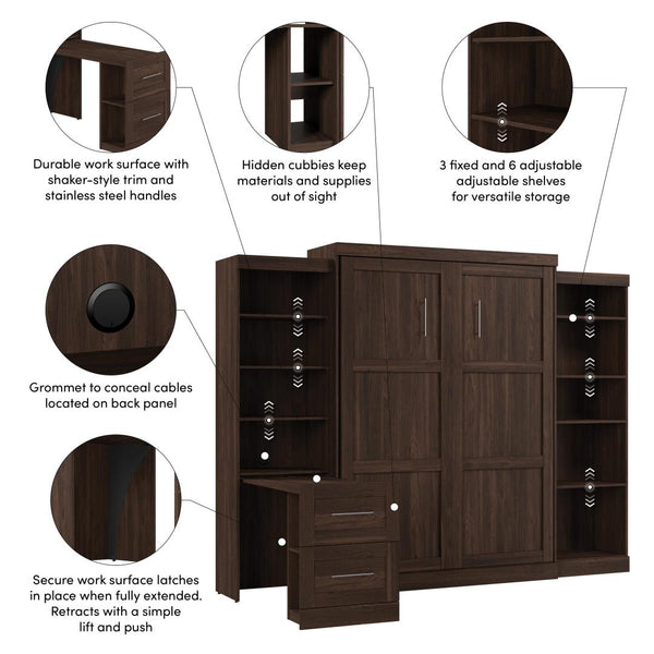 115W Queen Size Murphy Bed with Pull-Out Desk and Storage
