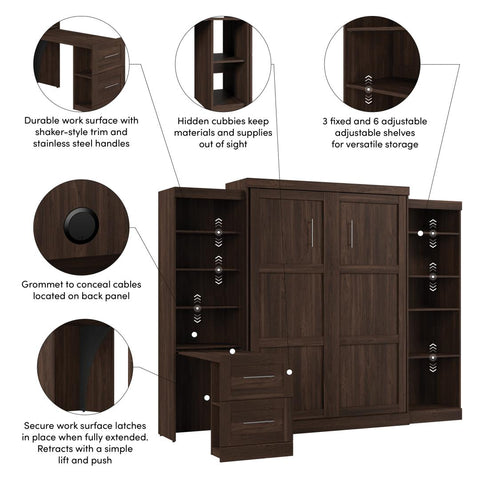 115W Queen Size Murphy Bed with Pull-Out Desk and Storage