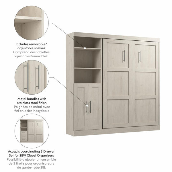 Lit escamotable double et organisateur de garde-robe avec portes (84L)
