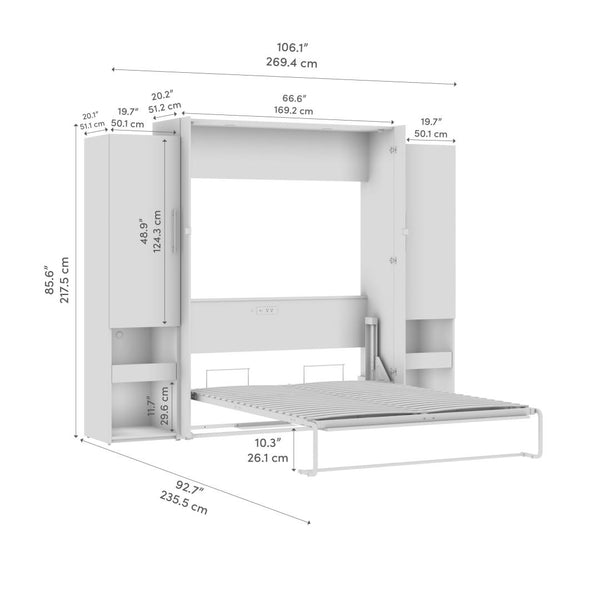 Grand lit escamotable double et armoires avec tablette coulissante (107L)
