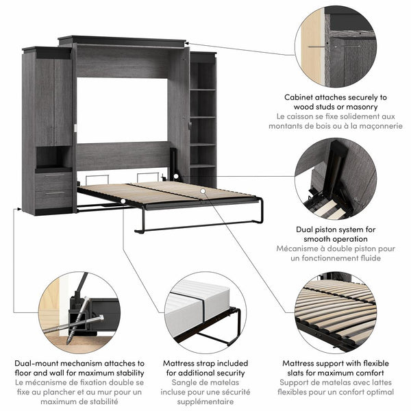 Grand lit escamotable avec armoire et tablettes (106L)