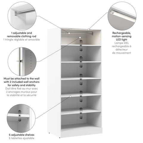 Modular Closet System with Shelves & LED Light, 36W x 25D