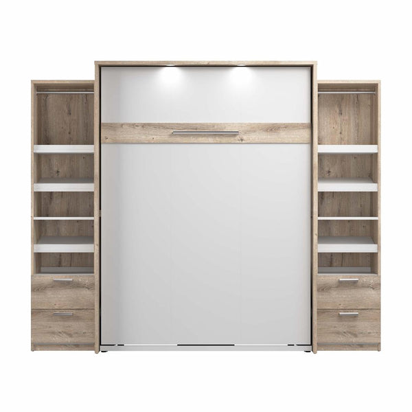 Queen Murphy Bed and 2 Narrow Closet Organizers with Drawers (105W)