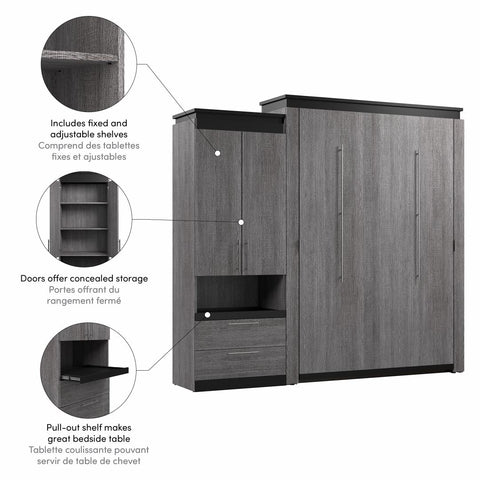 Queen Murphy Bed with Storage Cabinet and Pull-Out Shelf (97W)