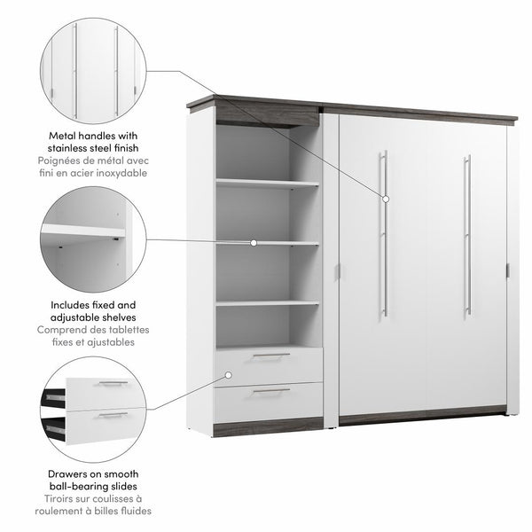 Lit escamotable double avec tablettes et tiroirs (91L)