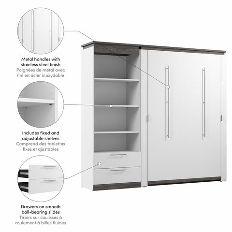 Lit escamotable double avec tablettes et tiroirs (91L)