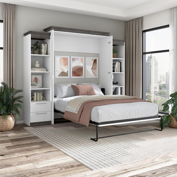 Grand lit escamotable avec tablettes et tiroirs (106L)