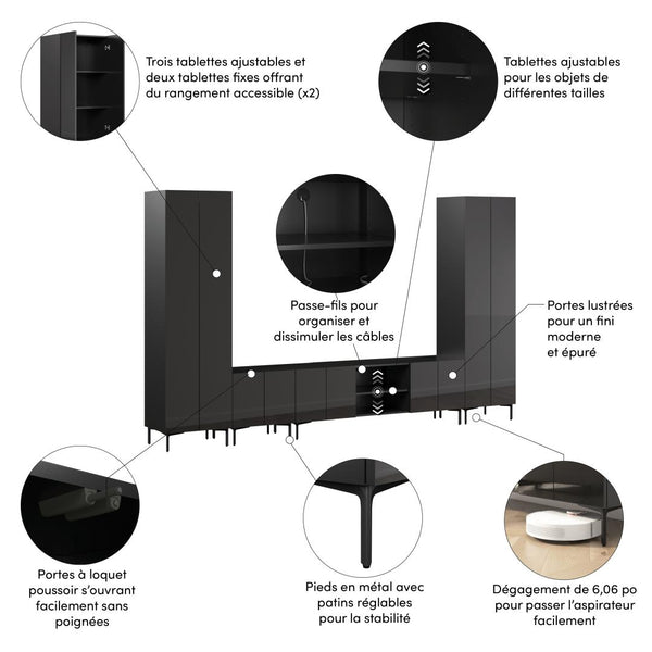 141W Modular Entertainment Center with TV Stand, Storage Cabinet, and Tall Storage Cabinets