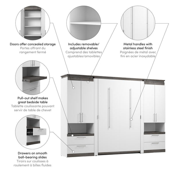 Full Murphy Bed with Storage Cabinets and Pull-Out Shelves (120W)