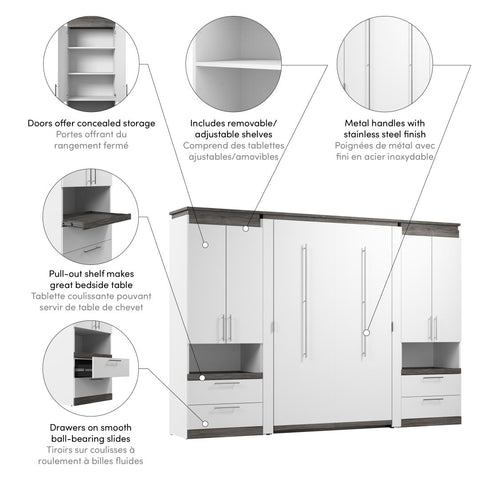 Full Murphy Bed with Storage Cabinets and Pull-Out Shelves (120W)