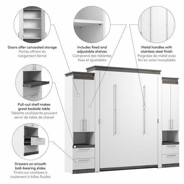 Queen Murphy Bed with Storage Cabinets and Pull-Out Shelves (106W)