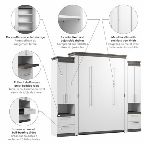 Queen Murphy Bed with Storage Cabinets and Pull-Out Shelves (106W)