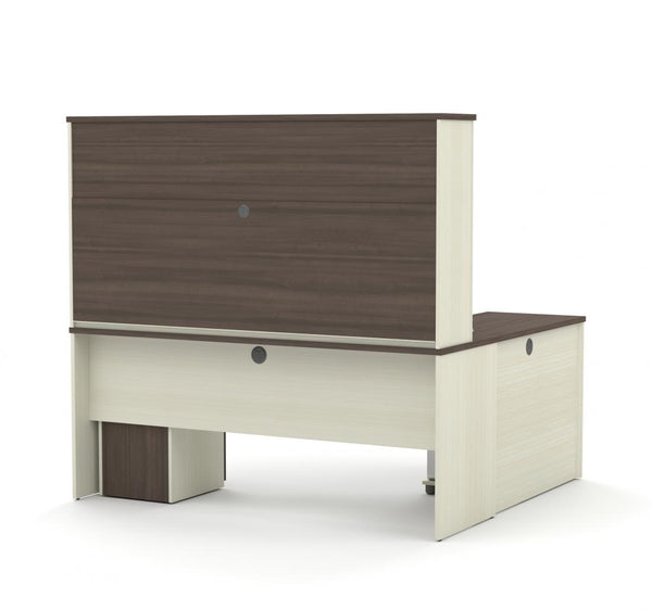 Bureau en L avec deux caissons et une huche