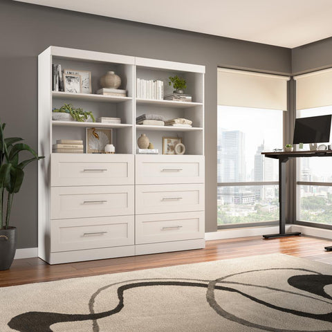 Contemporary Closet System with Shelves, Drawers & Clothing Rods, 72W x 19D