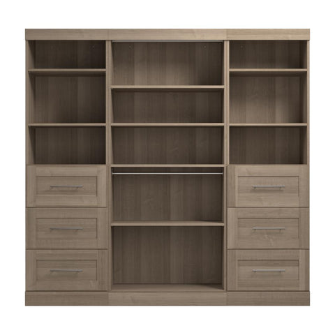 Contemporary Closet System with Shelves, Drawers & Clothing Rods, 86W x 19D