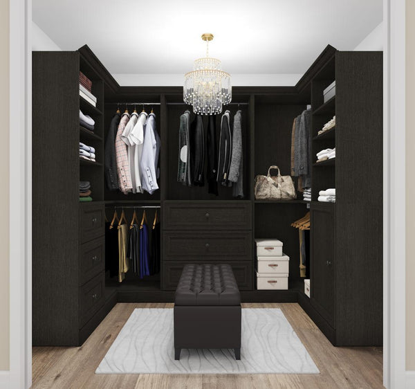 Traditional U-Shaped Closet System with Shelves, Drawers, Clothing Rods, Doors & Cubbies, 108W x 61D