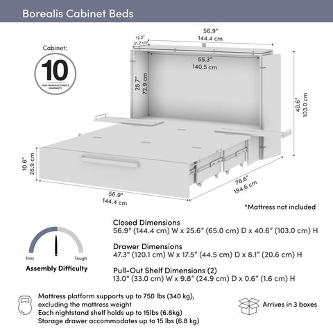 57W Full Murphy Cabinet Bed with Pullout Drawer