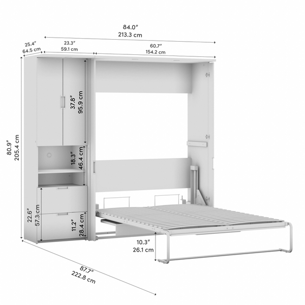 Lit escamotable double avec bureau et armoire (84L)
