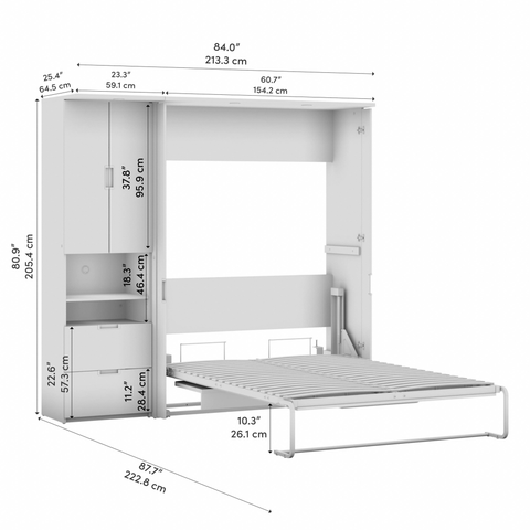 Lit escamotable double avec bureau et armoire (84L)