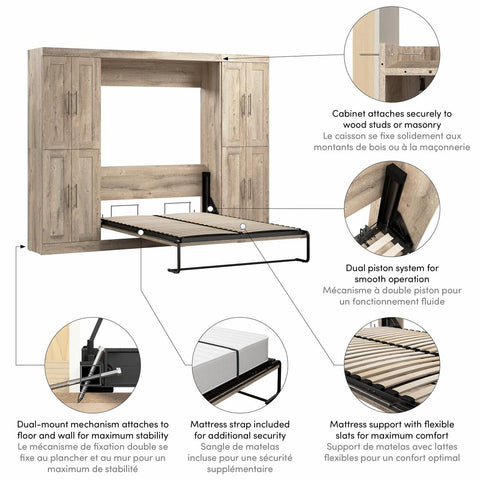 Lit escamotable double avec armoires (109L)