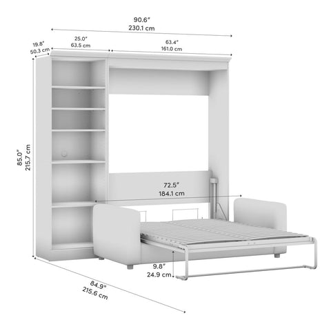 Lit escamotable double avec canapé et organisateur de garde-robe (91L)
