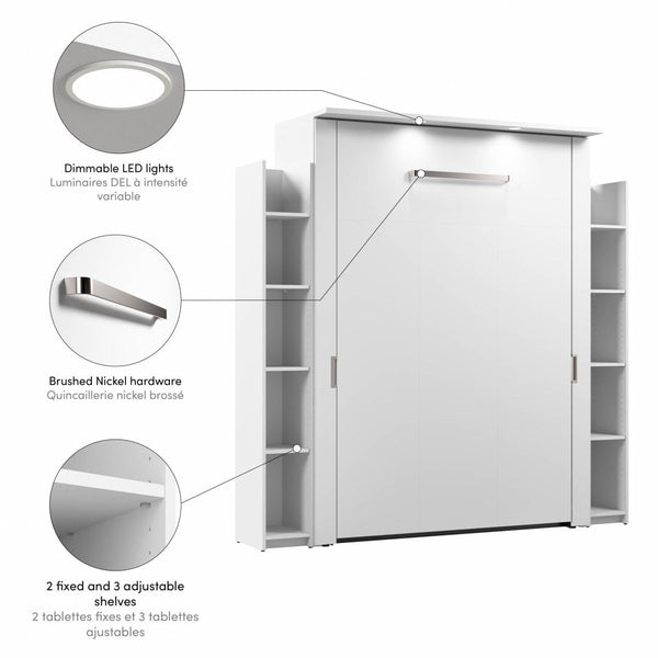 Lit escamotable double avec étagères (81L)
