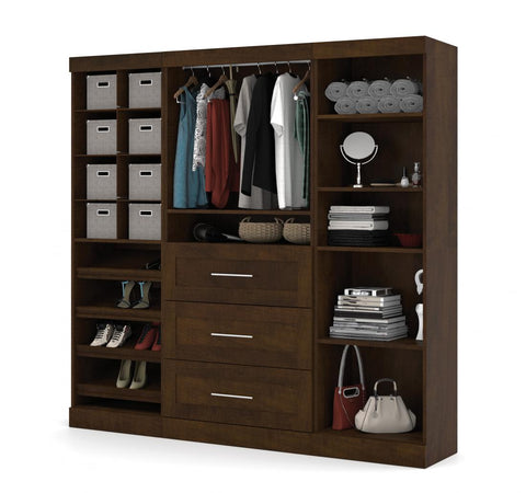 Contemporary Closet System with Shelves, Drawers, Clothing Rods, Shoe Racks & Cubbies, 86W x 19D