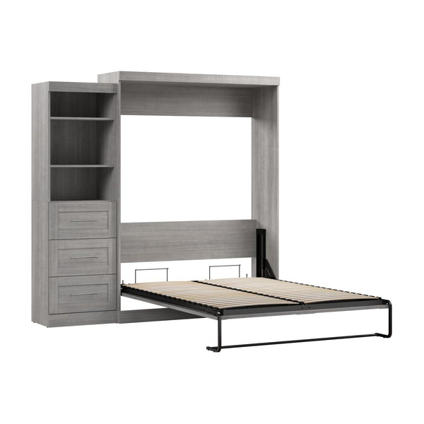 Queen Murphy Bed and Shelving Unit with Drawers (90W)