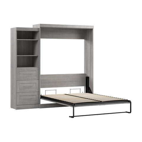 Queen Murphy Bed and Shelving Unit with Drawers (90W)