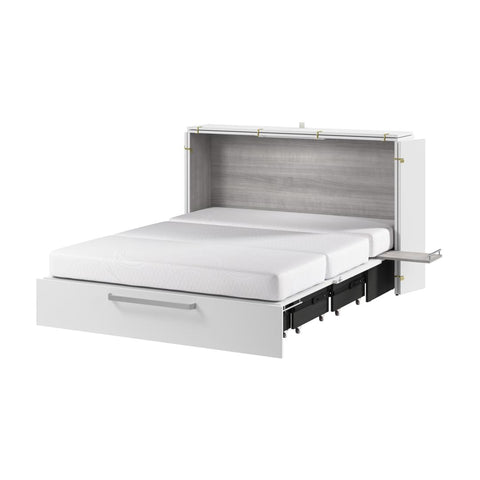 63W Queen Murphy Cabinet Bed with Pullout Drawer and Mattress