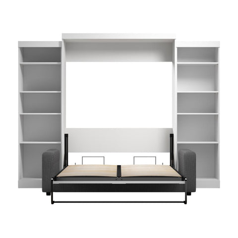 Grand lit escamotable avec canapé et étagères (115L)