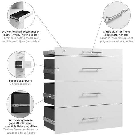 Ensemble de 4 tiroirs lisses pour organisateur de garde-robe modulaire pour walk-in ou placard avec tablettes 36L x 25P Florence