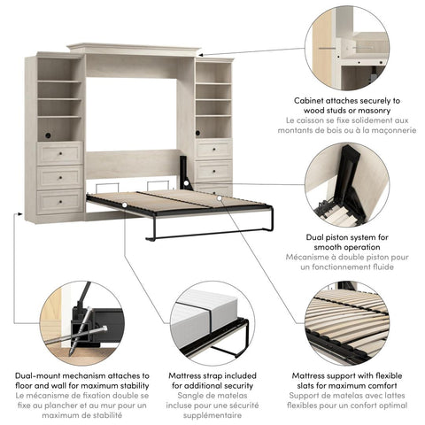 Queen Murphy Bed and 2 Closet Organizers with Drawers (115W)