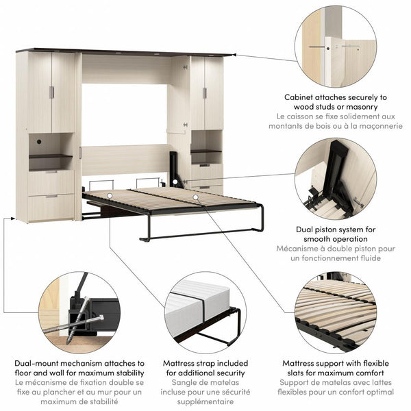 Lit escamotable double avec bureau et 2 armoires (107L)