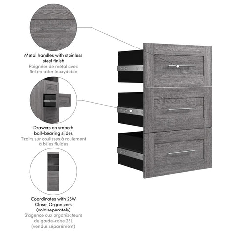 Ensemble de 3 tiroirs pour organisateur de garde-robe 25L Pur