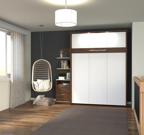 Grand lit escamotable avec table de chevet et étagères flottantes (85L)