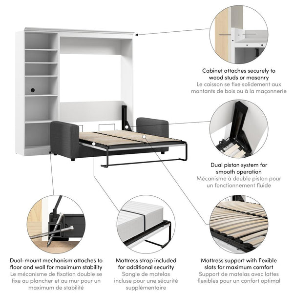 Lit escamotable double avec canapé et organisateur de garde-robe (91L)