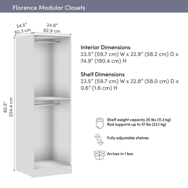 Organisateur de garde-robe modulaire à deux tringles avec lampes DEL 25L x 25P