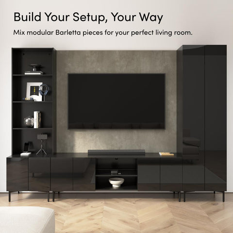 118W Modular Entertainment Center with TV Stand, Media Storage Towers, and Small Wall Panel