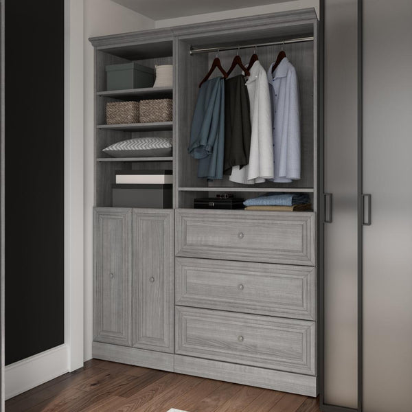 Traditional Closet System with Shelves, Drawers, Clothing Rods & Doors, 61W x 20D