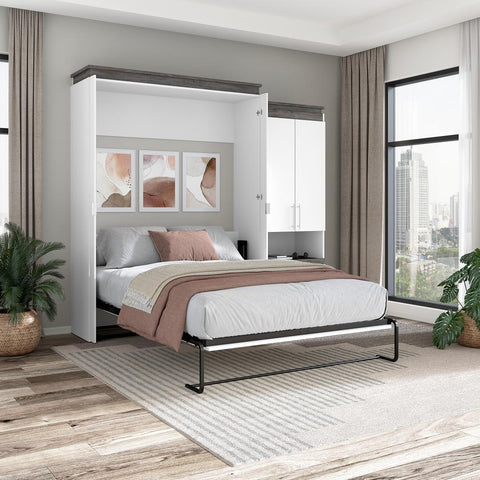 Queen Murphy Bed with Storage Cabinet and Pull-Out Shelf (97W)