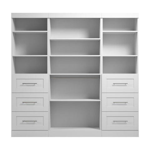 Contemporary Closet System with Shelves, Drawers & Clothing Rods, 86W x 19D