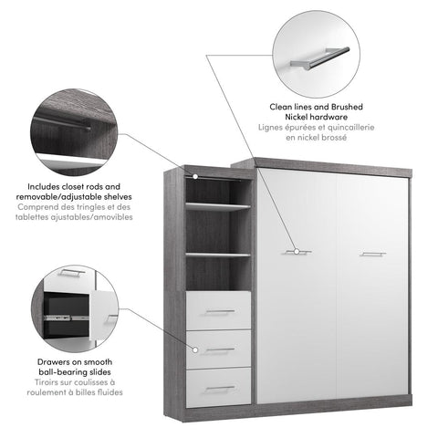 Grand lit escamotable et organisateur de garde-robe avec tiroirs (90L)